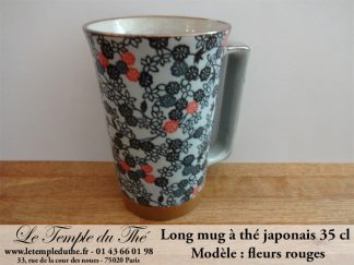 Long mug en céramique du Japon 35 cl fleurs rouges