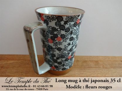 Long mug en céramique du Japon 35 cl fleurs rouges