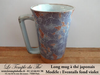 Long mug du Japon en céramique 35 cl. Éventails fond violet