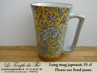 Long mug en céramique du Japon 35 cl fleurs fond jaune