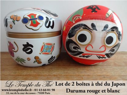 Lot de deux boîtes japonaises Daruma blanche et rouge