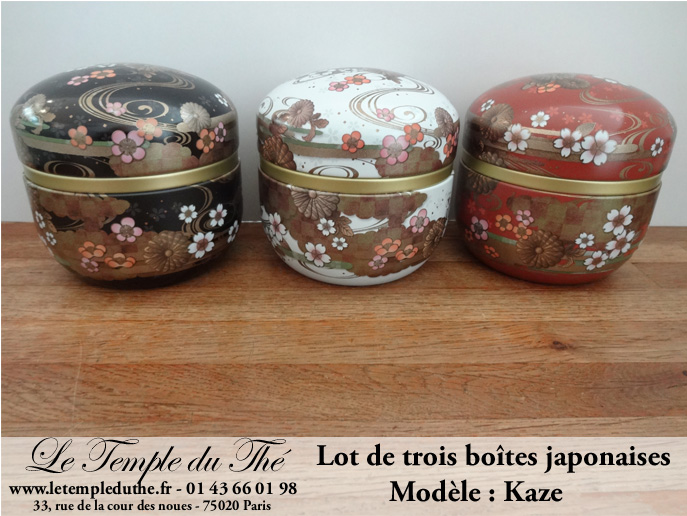Trois boîtes à thé du Japon Kaze  Le Temple du Thé Paris Thé Bio Paris