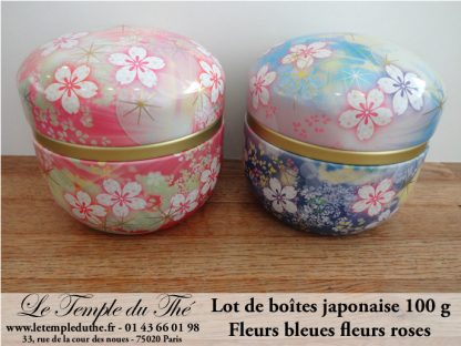 Lot de deux boîtes japonaises fleurs bleues et roses