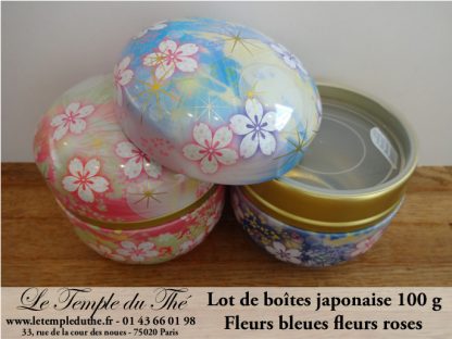 Lot de deux boîtes japonaises fleurs bleues et roses