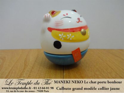 Maneki-Neko Le chat porte bonheur culbuto collier jaune