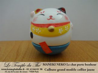 Maneki-Neko Le chat porte bonheur culbuto collier jaune