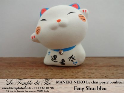 Maneki-Neko Le chat porte bonheur Feng Shui bleu (chance au travail)