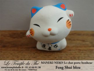 Maneki-Neko Le chat porte bonheur Feng Shui bleu (chance au travail)