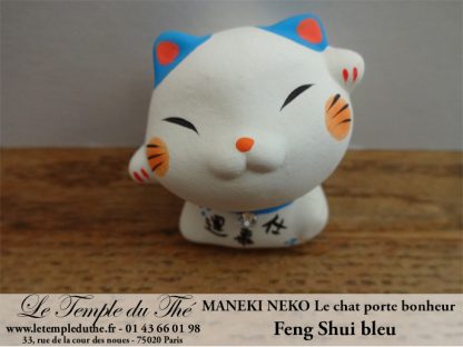 Maneki-Neko Le chat porte bonheur Feng Shui bleu (chance au travail)