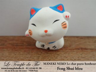 Maneki-Neko Le chat porte bonheur Feng Shui bleu (chance au travail)