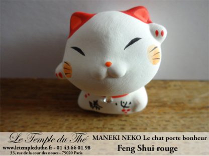 Maneki-Neko Le chat porte bonheur Feng Shui rouge (Confiance en soi)