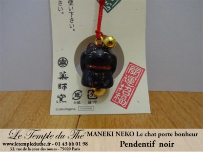 Maneki-Neko Le chat porte bonheur pendentif noir