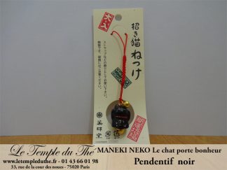 Maneki-Neko Le chat porte bonheur pendentif noir