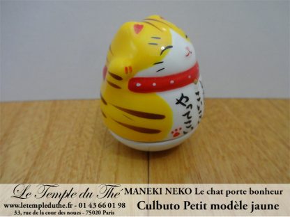 Maneki-Neko Le chat porte bonheur petit culbuto jaune