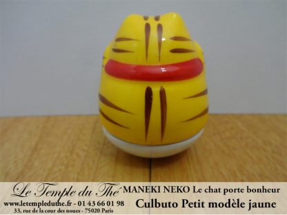 Maneki-Neko Le chat porte bonheur petit culbuto jaune