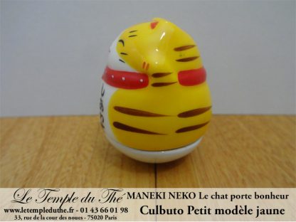 Maneki-Neko Le chat porte bonheur petit culbuto jaune