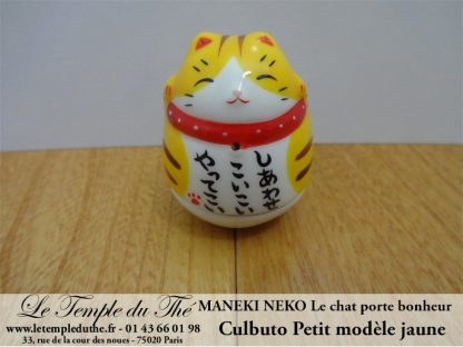Maneki-Neko Le chat porte bonheur petit culbuto jaune