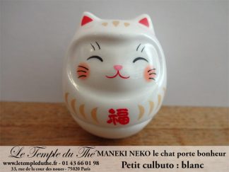 Maneki-Neko Le chat porte bonheur culbuto blanc