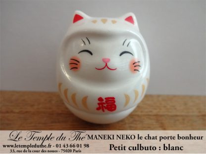 Maneki-Neko Le chat porte bonheur culbuto blanc