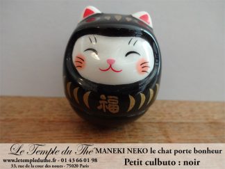 Maneki-Neko Le chat porte bonheur culbuto noir