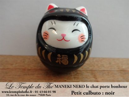 Maneki-Neko Le chat porte bonheur culbuto noir