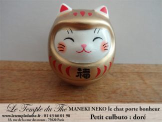 Maneki-Neko Le chat porte bonheur culbuto doré