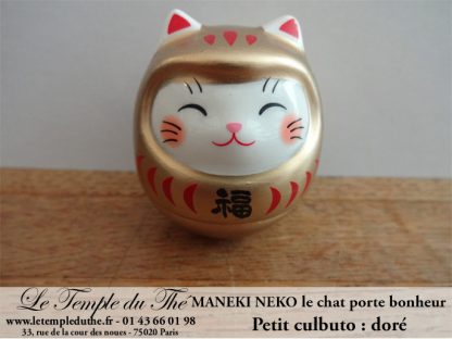 Maneki-Neko Le chat porte bonheur culbuto doré