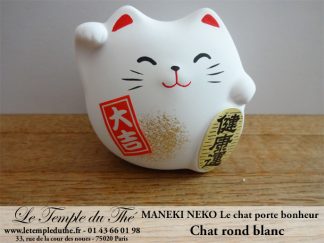 Maneki-Neko Le chat porte bonheur rond blanc