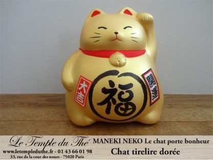 Maneki-Neko Le chat porte bonheur tirelire dorée