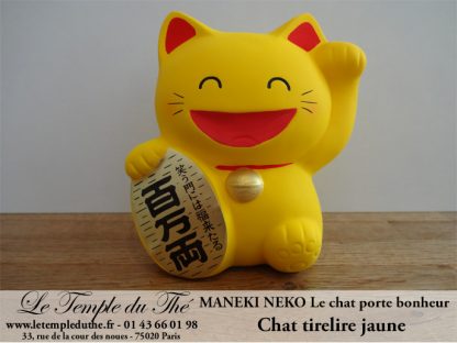 Maneki-Neko Le chat porte bonheur tirelire jaune