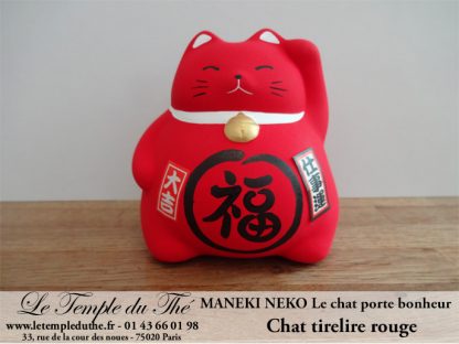 Maneki-Neko Le chat porte bonheur tirelire rouge