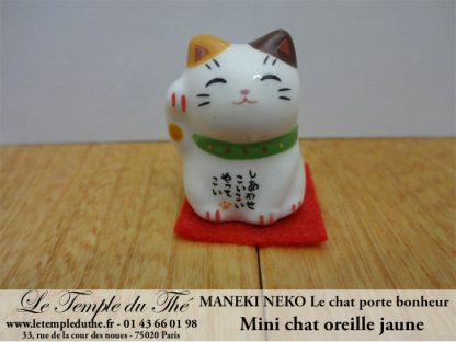 Maneki-Neko Le chat porte bonheur mini chat oreille jaune