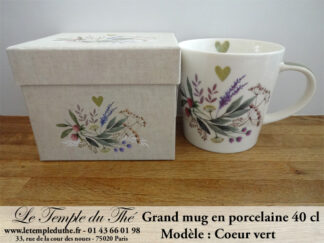 Grand mug à thé en porcelaine 40 cl cœur vert