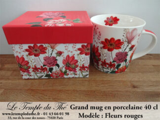 Grand mug à thé en porcelaine 40 cl fleurs rouges