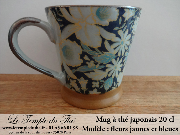 Mug en céramique japonais modèle fleurs jaunes et bleues 20 cl