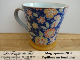 Mug en céramique du Japon 20 cl fleurs fond bleu