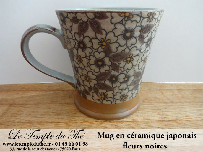 Mug en céramique japonais modèle fleurs noires 20 cl