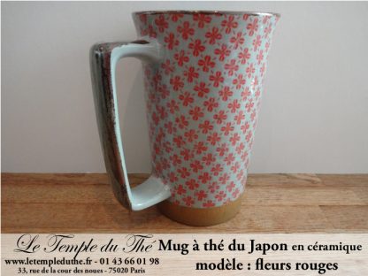 Long mug à thé du Japon en céramique 35 cl. Trèfles rouges – Image 2