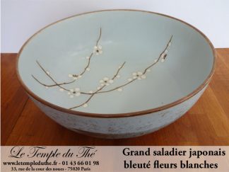 Grand saladier du Japon bleuté fleurs blanches