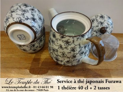 Service en porcelaine 1 théière 40 cl et 2 tasses de 10 cl modèle Furawa