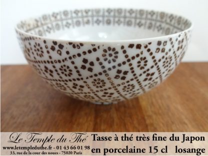 Tasse à thé très fine japonaise 15 cl losange marron