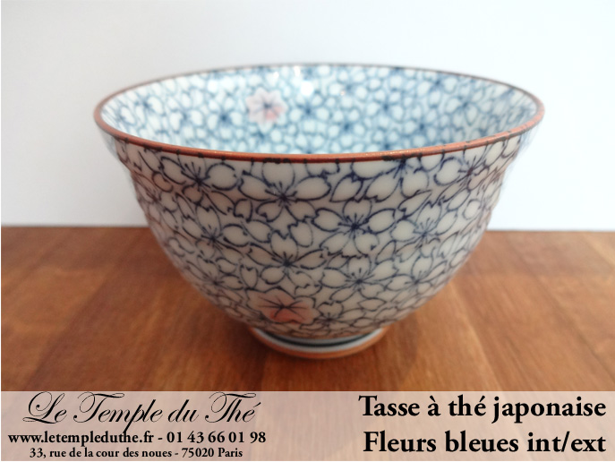 Tasse à thé japonaise en porcelaine bleue int/ext | Le Temple du Thé