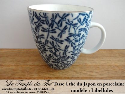 Mug à thé en porcelaine du Japon libellules bleues/noires 25 cl