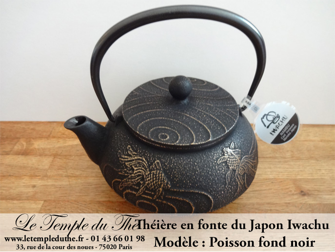 Théière en fonte du Japon Iwachu poissons fond noir – Image 4