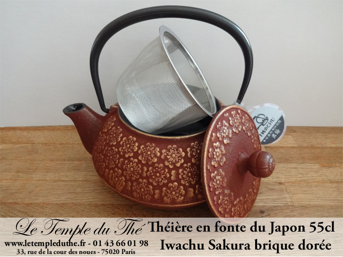 Théière en fonte du Japon Sakura brique dorée 0.55 L