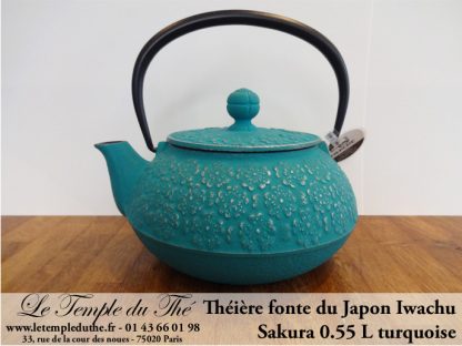 Théière en fonte du Japon IWACHU modèle Sakura turquoise