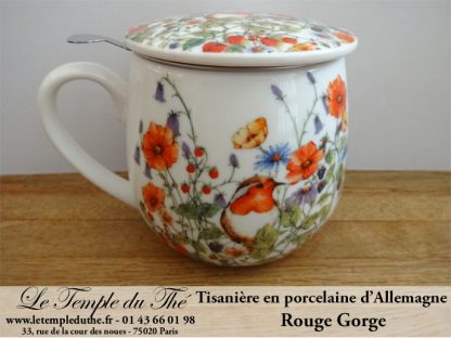 Tisanière en porcelaine d’Allemagne rouge gorge