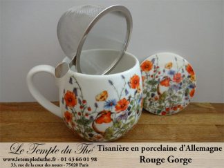 Tisanière en porcelaine d’Allemagne rouge gorge