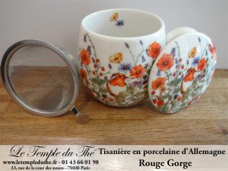 Tisanière en porcelaine d’Allemagne rouge gorge