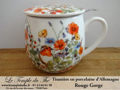 Tisanière en porcelaine d’Allemagne rouge gorge